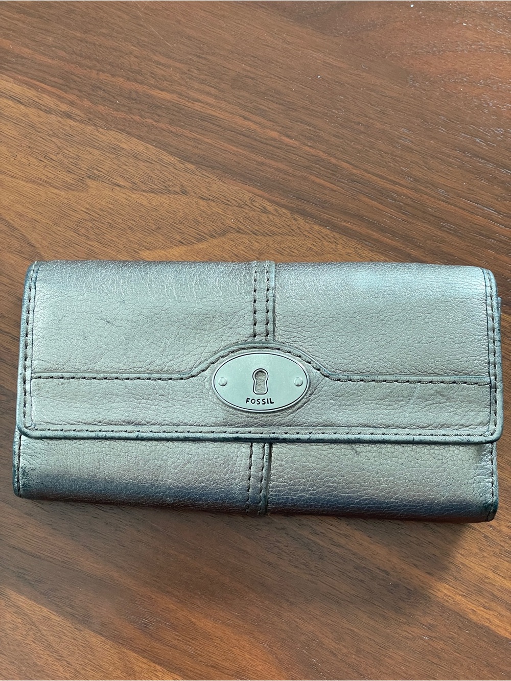 Y2K Fossil Metallic Pewter Leather Wallet
